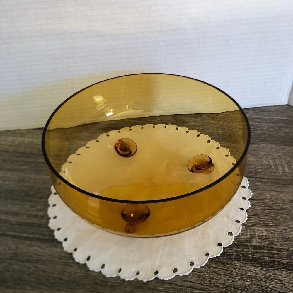 Handblown Amber Art Glass Bowl with Feet